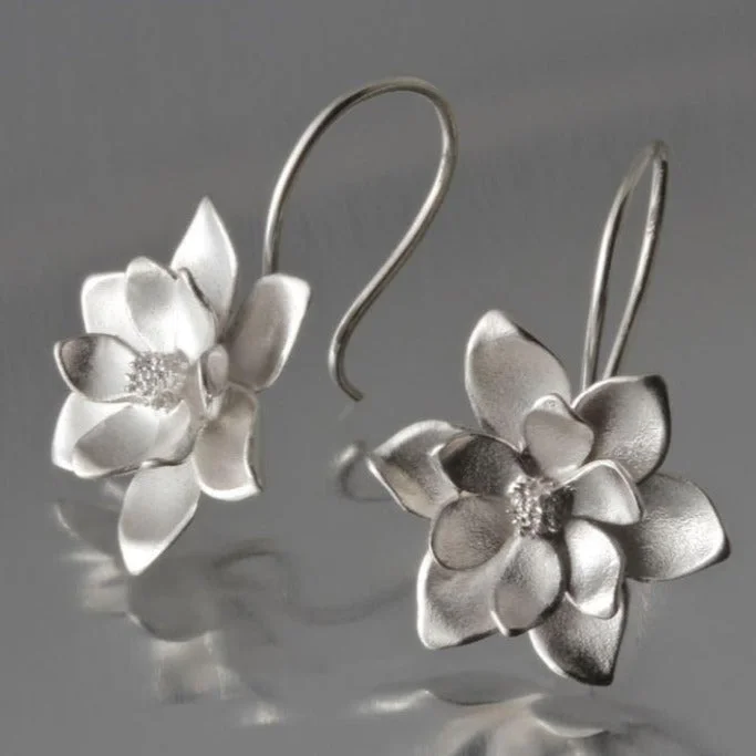 Earrings For Live Events-Large Magnolia Sterling Silver Loop Earrings