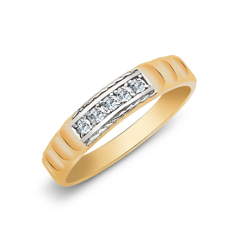 Rings For Blazing Noons-14K Solid Gold CZ Men's Band Ring