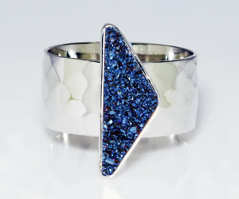 Rings With Fluid Curves-Triangle Blue Druzy Wide Ring