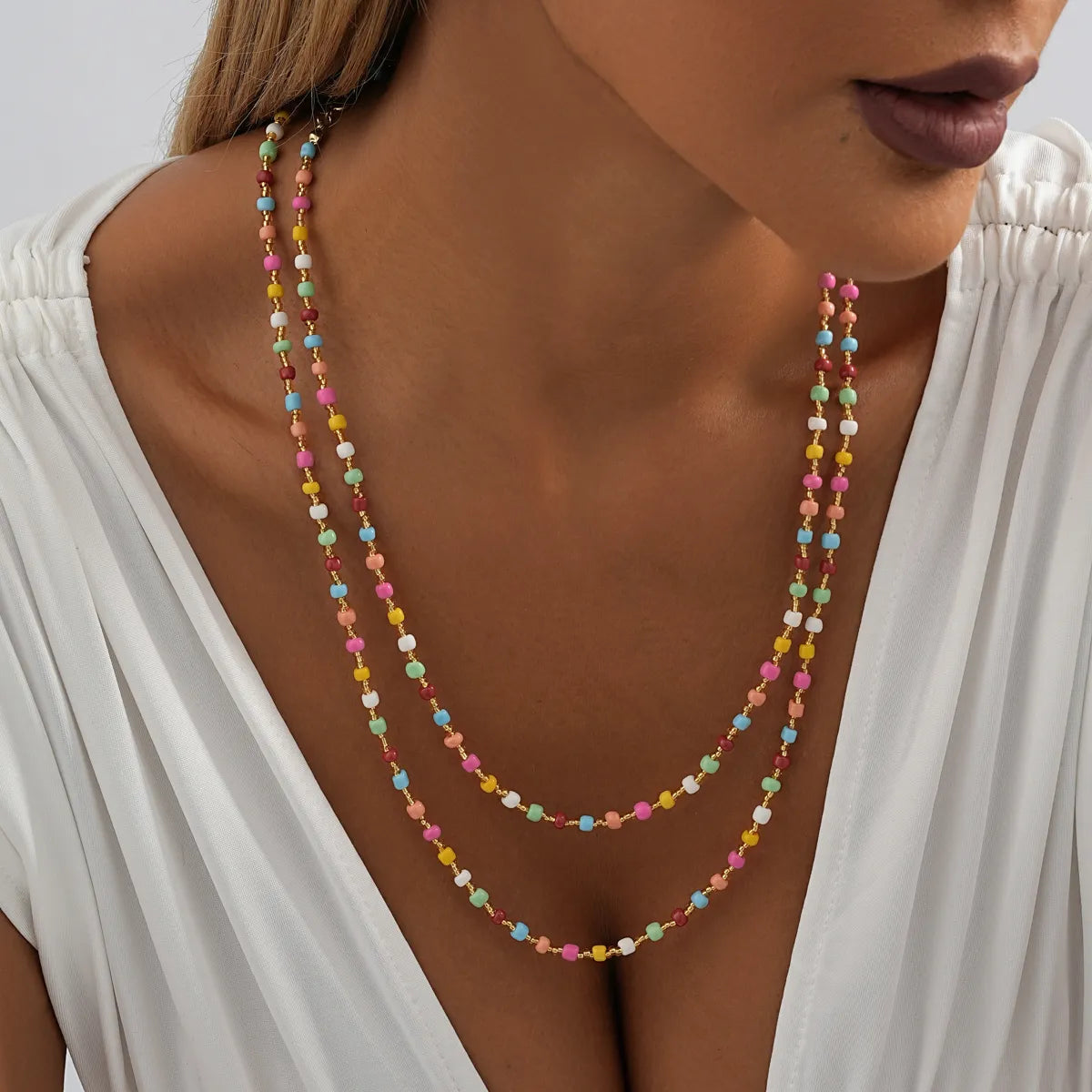 Necklaces Scale Options-Vintage Style Simple Style Color Block Synthetic Resin Beaded Plating Women's Long Necklace