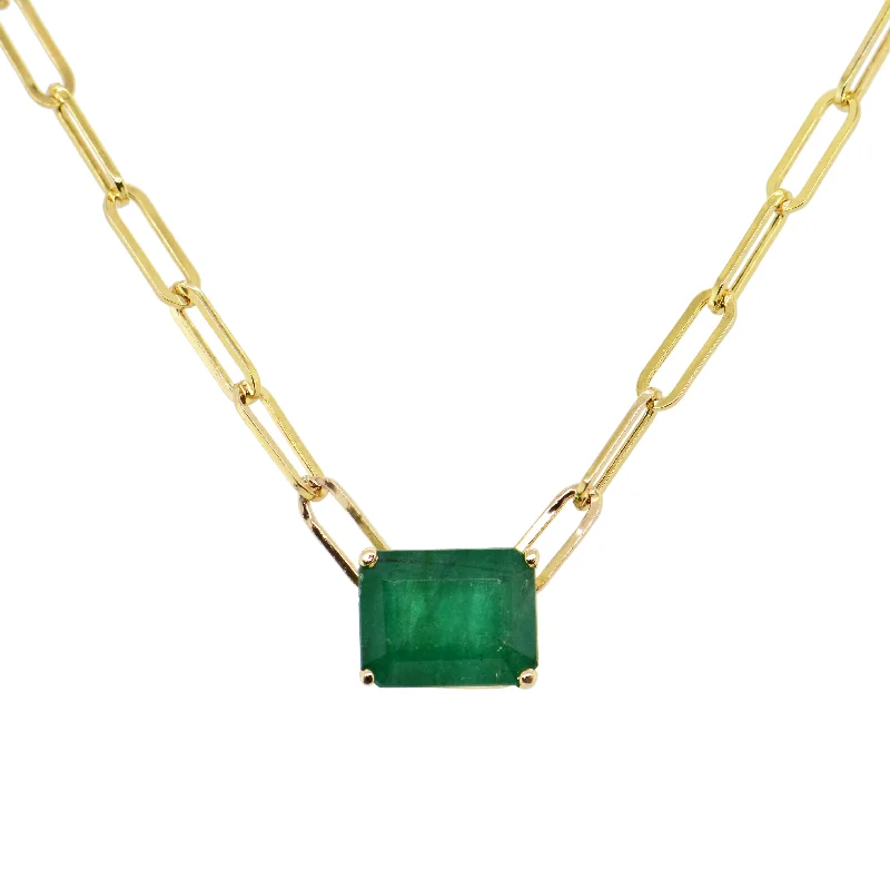 Necklaces For Snow Shine-14k Gold & Emerald Paperclip Link Necklace