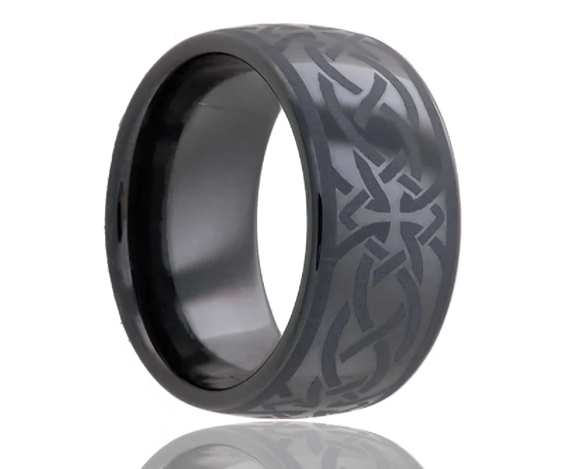 Top Gleam Rings-Black Laser Engraved Cross Ceramic Ring