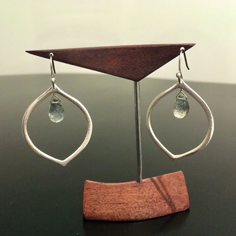 Earrings With Steel Glow-Faceted Moss Agate Teardrop Sterling Silver Earrings