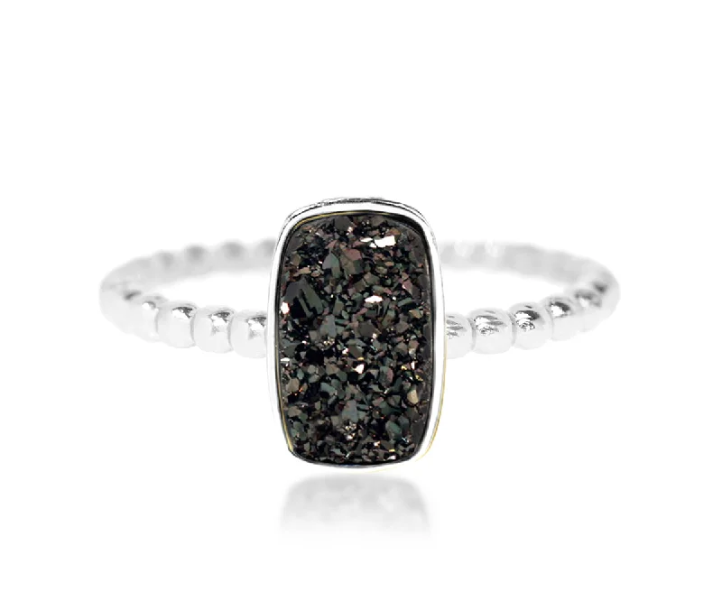 Rings Slip Rituals-Vertical Rectangle Black Druzy Ring