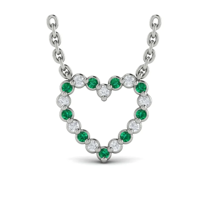 Necklaces For Farm Style-Diamond and Emerald  Open Heart Pendant Link Necklace