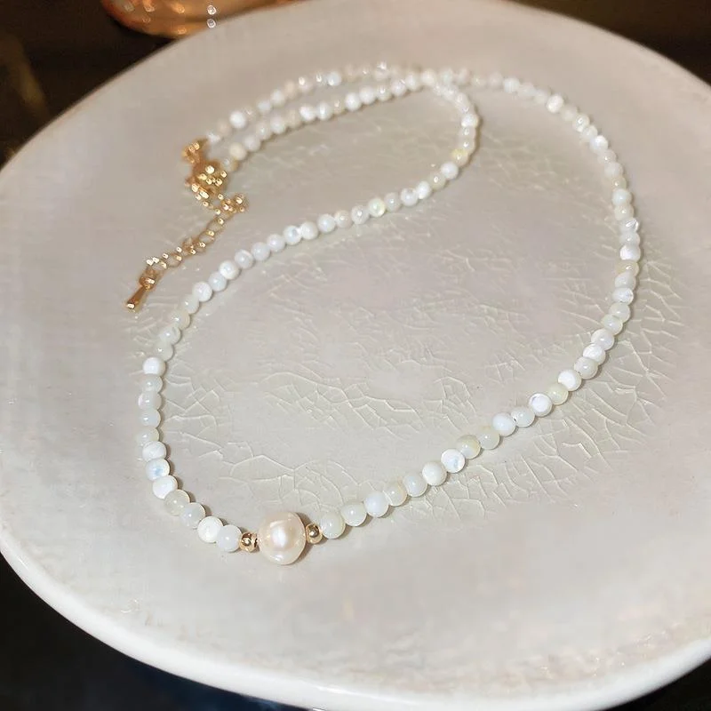 17# Necklace-White-Freshwater Pearl (Real Gold Plating)