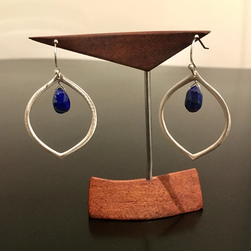 Earrings Luster Tips-Faceted Lapis Teardrop Sterling Silver Earrings