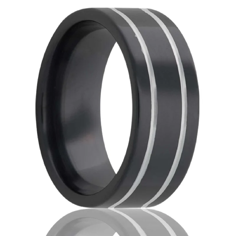 Rings For Soft Flair-Flat Zirconium Band with Two Grooves