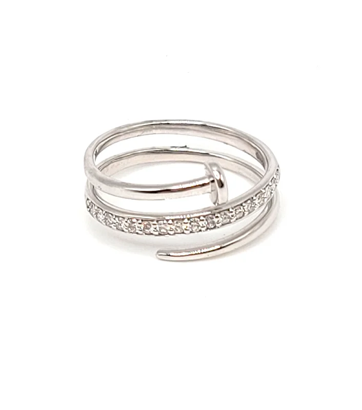 Rings For Woven Chains-14k White Gold Coiled Nail Ring