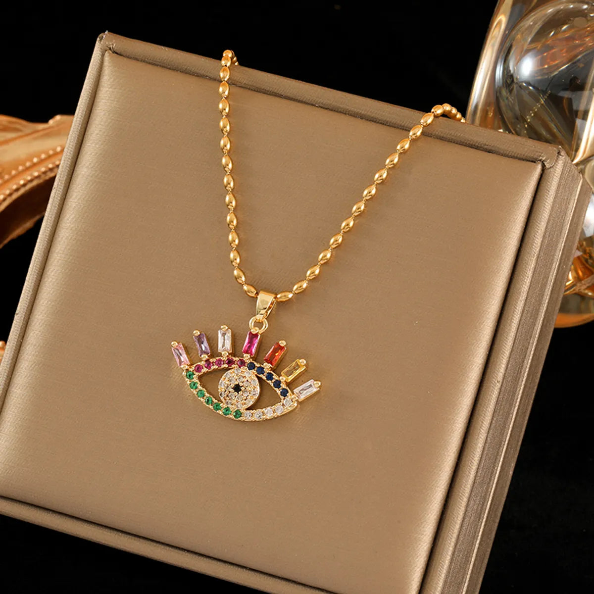 Necklaces With Brass Glow-Stainless Steel Copper 18K Gold Plated Sweet Simple Style Eye Inlay Zircon Pendant Necklace