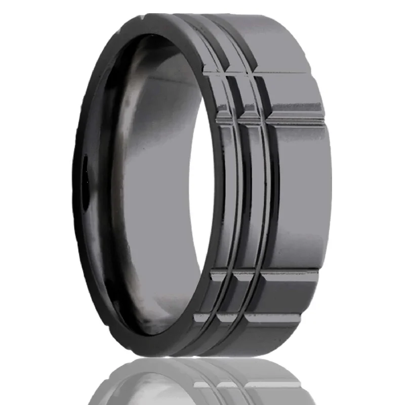 Rings With Fluid Curves-Flat Zirconium Ring with a Milled Pattern