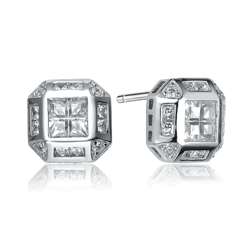 Earrings With Pinpoint Studs-Déco Octagon Button Earrings