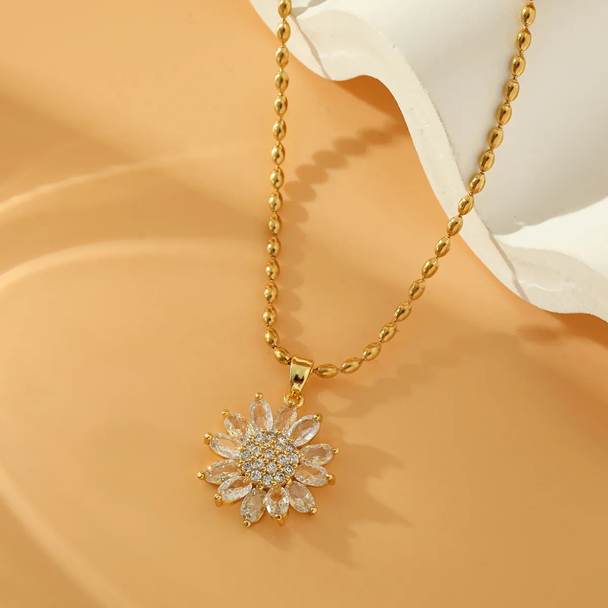 Necklaces For Tall Flair-Stainless Steel Copper 18K Gold Plated Sweet Simple Style Flower Inlay Zircon Pendant Necklace