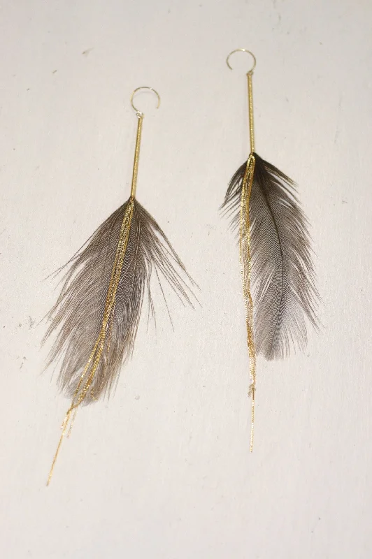 Earrings Range Tips-Rhea Grey Statement Feather Shoulder Sweepers