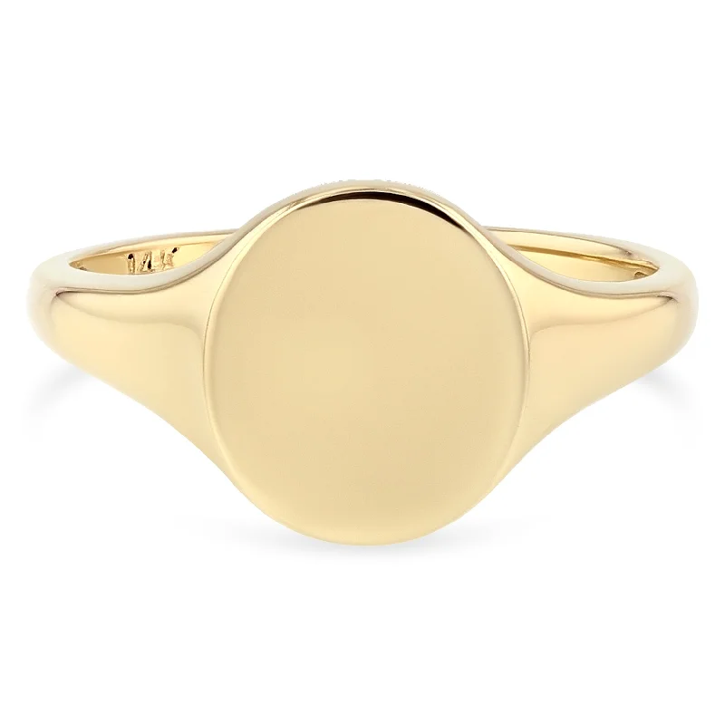 Rings Longevity Hacks-14K Solid Gold Round Plain Polished Women's Signet Ring