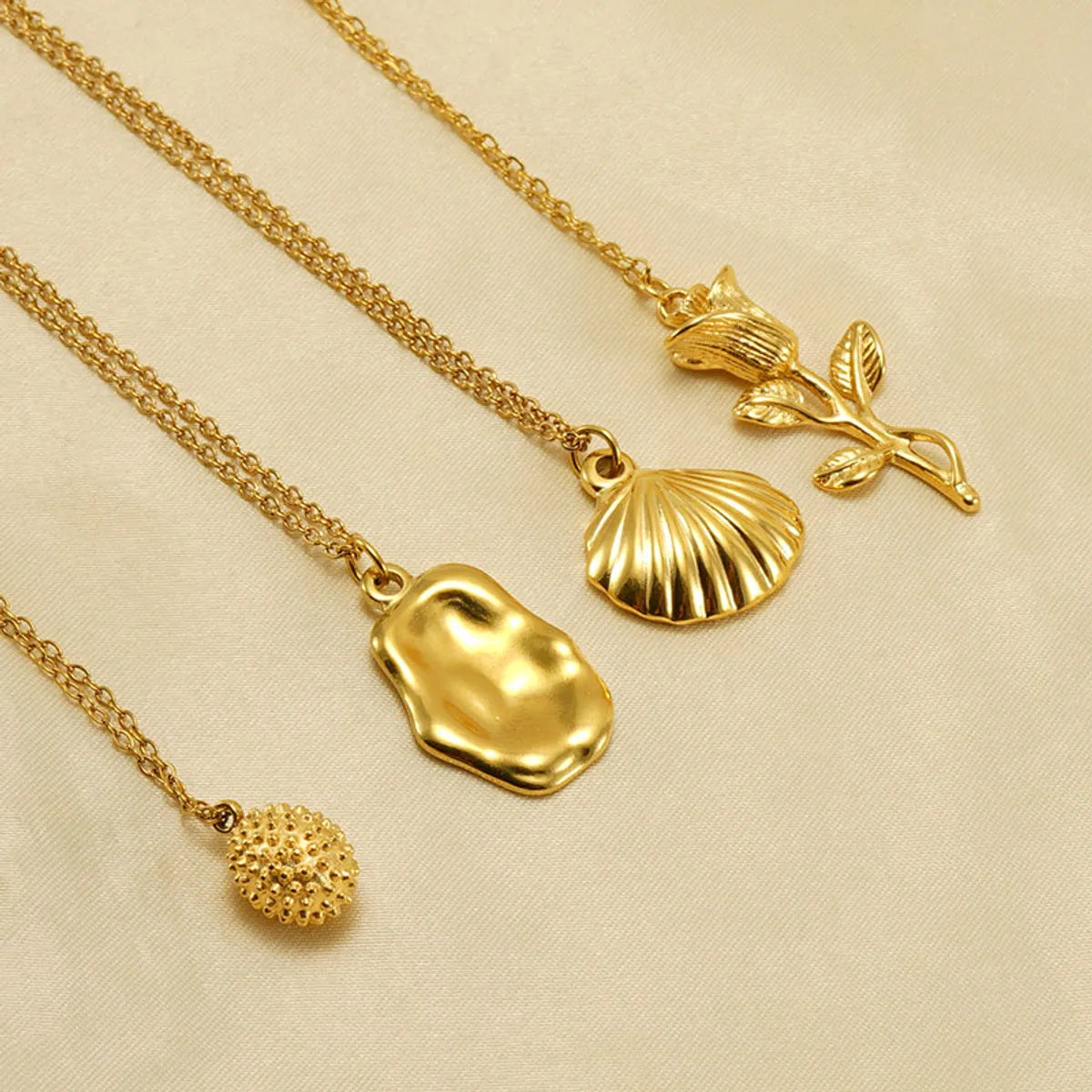 Necklaces Fit Feel-Vacation Modern Style Fruit Rose Shell Stainless Steel Plating 18k Gold Plated Pendant Necklace Long Necklace