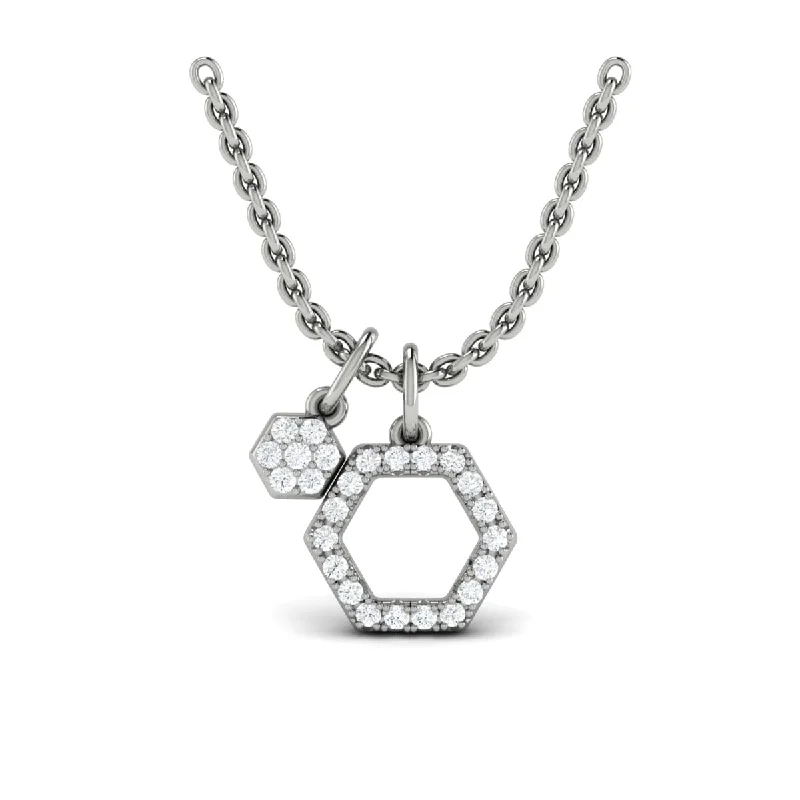 Fine Necklaces For Sleek-Diamond Open Honeycomb  with Mini Diamond Honeycomb Charm Pendant Necklace