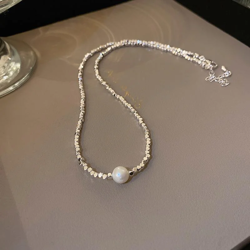 16# Necklace-Silver-Broken Silver Freshwater Pearl