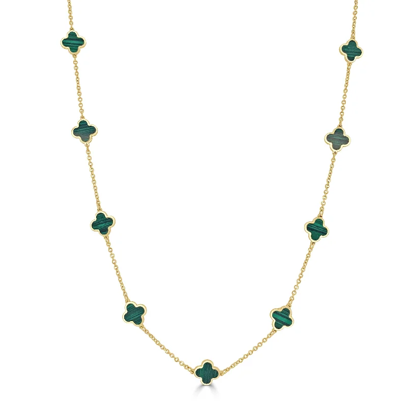 Best High Necklaces-14k Gold & Malachite Clover Necklace