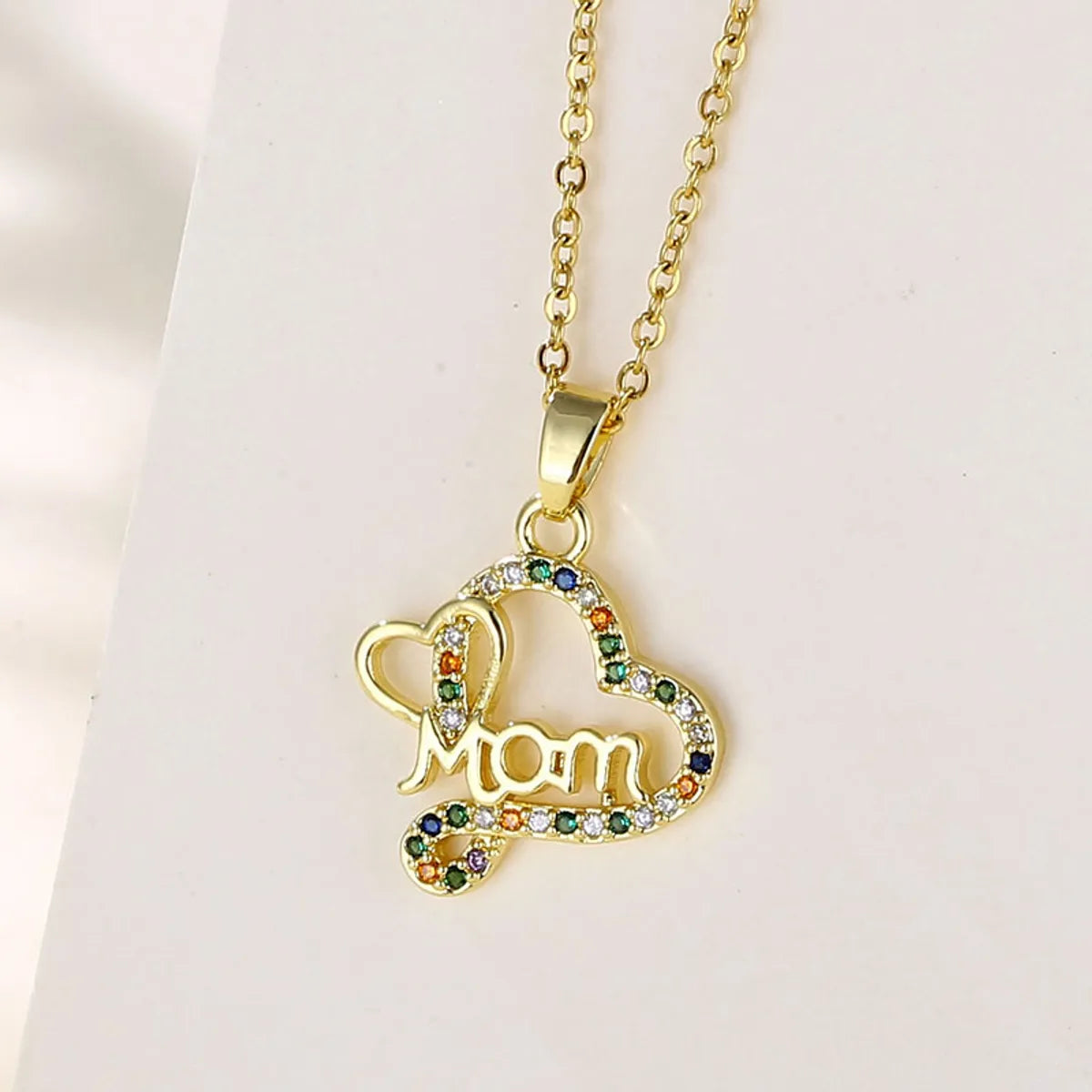 Necklaces With Faded Hues-Wholesale Mama Modern Style Letter Heart Shape Stainless Steel Titanium Steel 18k Gold Plated Gold Plated Zircon Pendant Necklace