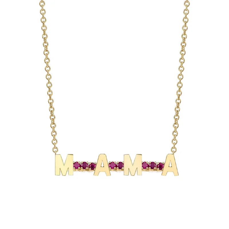 Necklaces For Wet Shine-Mini Personalized Tennis Necklace - Ruby / 14k Yellow Gold