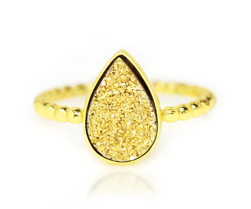 Rings Spark Hacks-Teardrop 18k Gold Druzy Gold Vermeil Ring