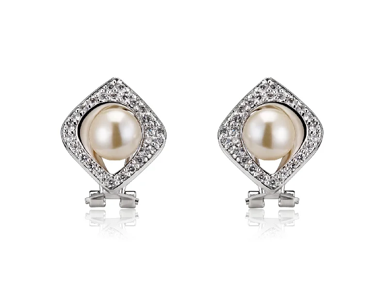 Earrings With Bone Accents-Estelle freshwater Pearl Square Shape Earrings