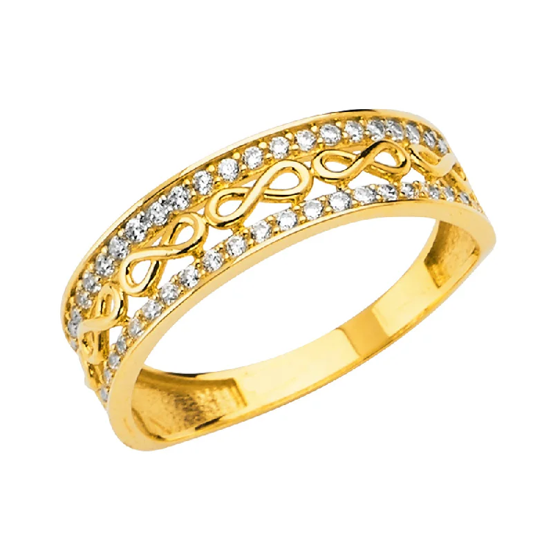 Rings For Windy Walks-14K Solid Gold Round CZ Infinity Love Stackable Band Ring