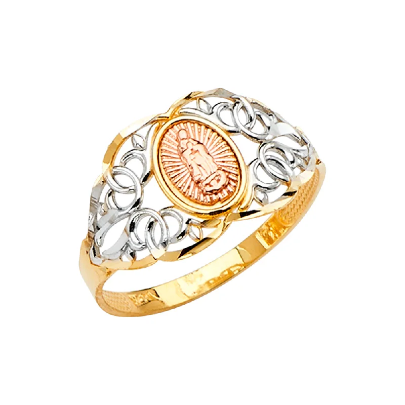 Bold Rings For Newness-14K Solid Gold Guadalupe Religious Ring