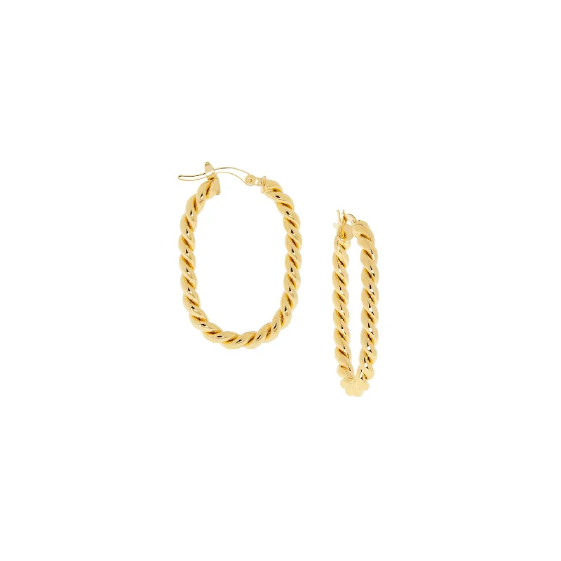 Earrings For Full Jaws-gold plated twisted oval hoop earring