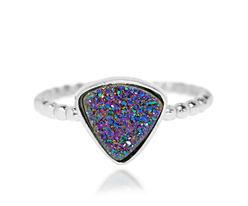 Rings For Moonlit Gatherings-Small Triangle Purple Rainbow Druzy Ring