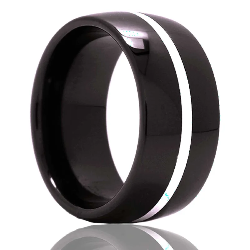 Rings Cling Hacks-Black Diamond Ceramic Ring with Argentium Inlay