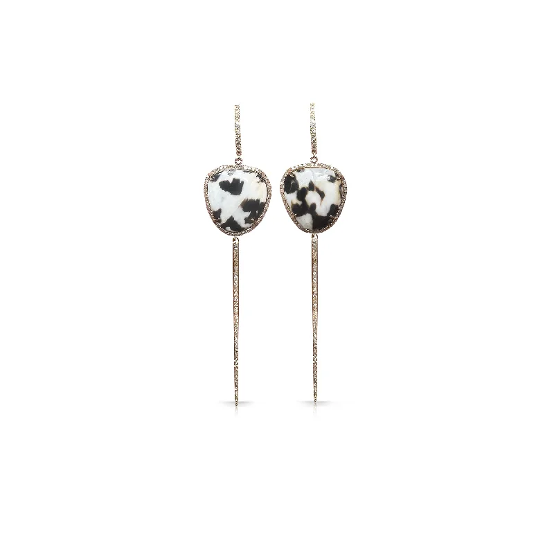 Long Stay Earrings-14k Gold and Diamond Shell Earrings