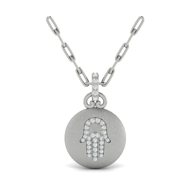 Necklaces For Strong Shine-Diamond Hamsa Pendant Link Necklace