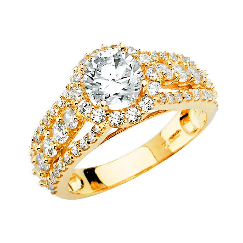 Rings For Wild Taste-14K Solid Gold Round Cut CZ Vintage Wedding Engagement Ring