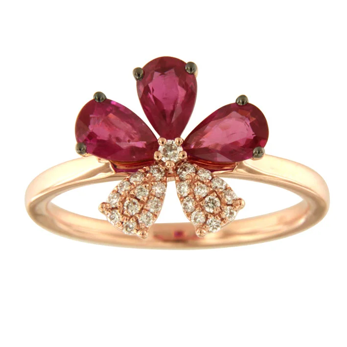 Keen Rings For Edge-Ruby and Diamond Flower Ring