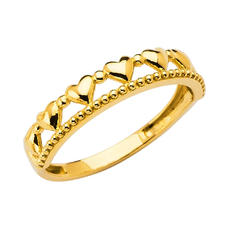 Rings For City Gleam-14K Solid Gold Plain Hearts Stackable Band Ring