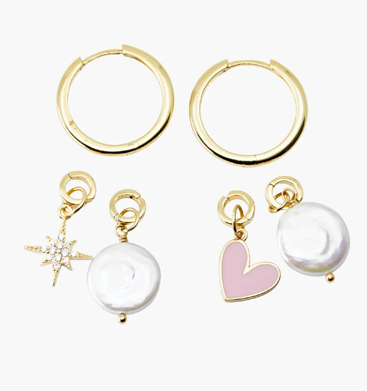 Earrings For Sharp Fits-Midi Hoops & Charms Set - Pink