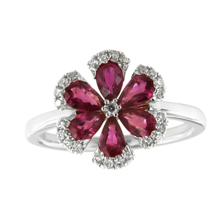 Top Forge Rings-Ruby and Diamond Flower Ring