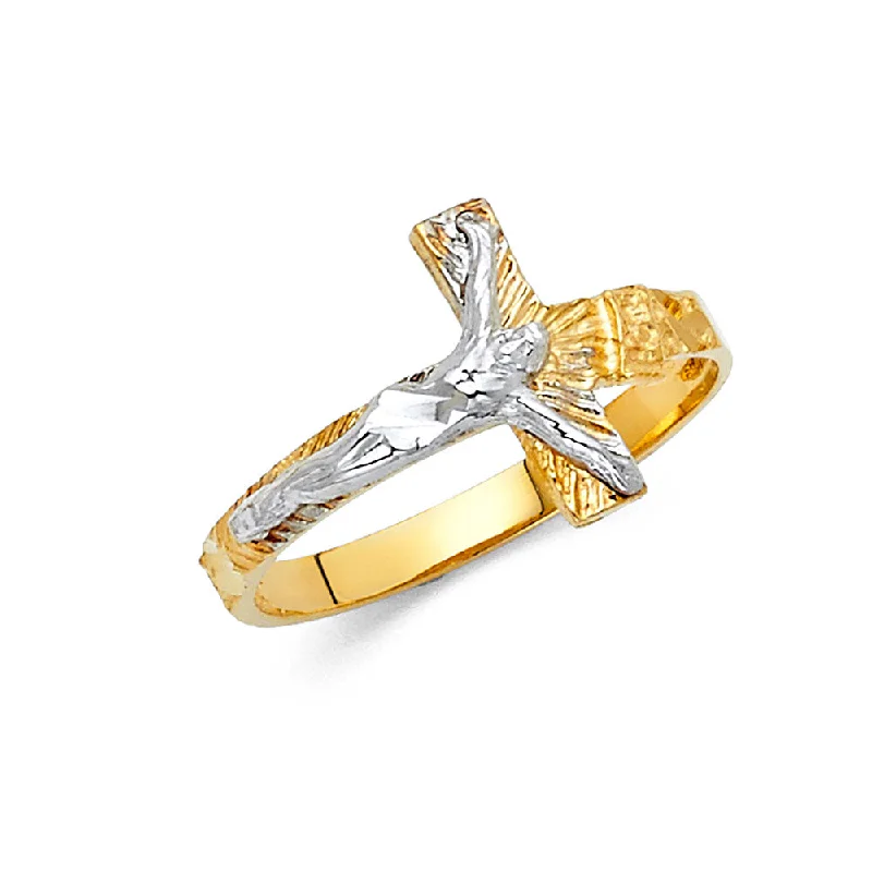 Rings Tarnish Styles-14K Solid Gold Sideways Crucifix Ring