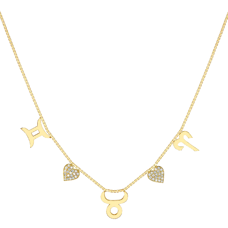 Necklaces Stay Rating-Custom Zodiac Love Necklace - White Diamond / 14k Yellow Gold