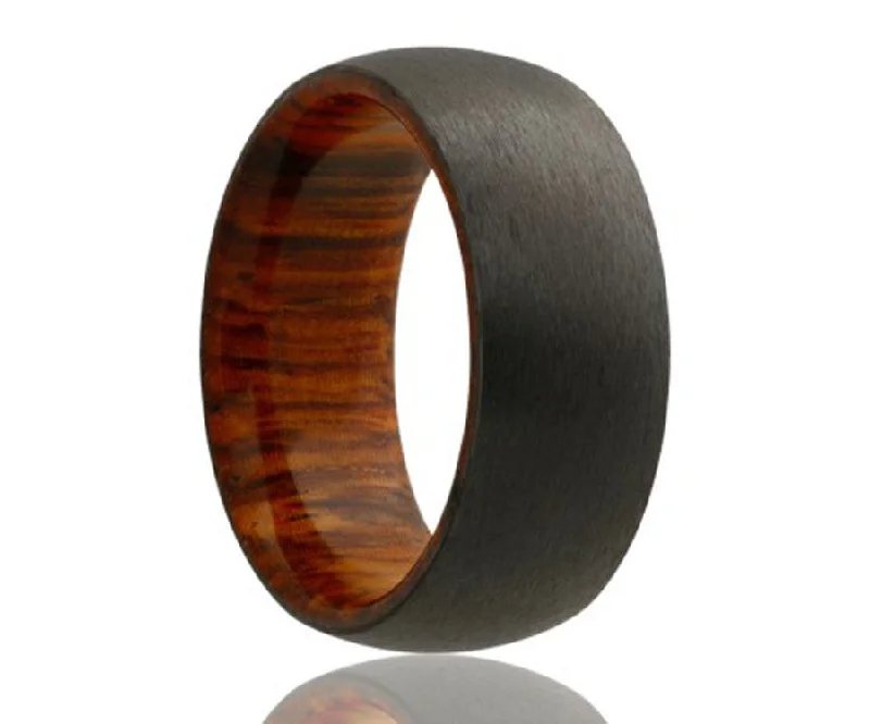 Score Rings For Budget Bliss-Black Zirconium Cocobolo Wood Inlay Ring