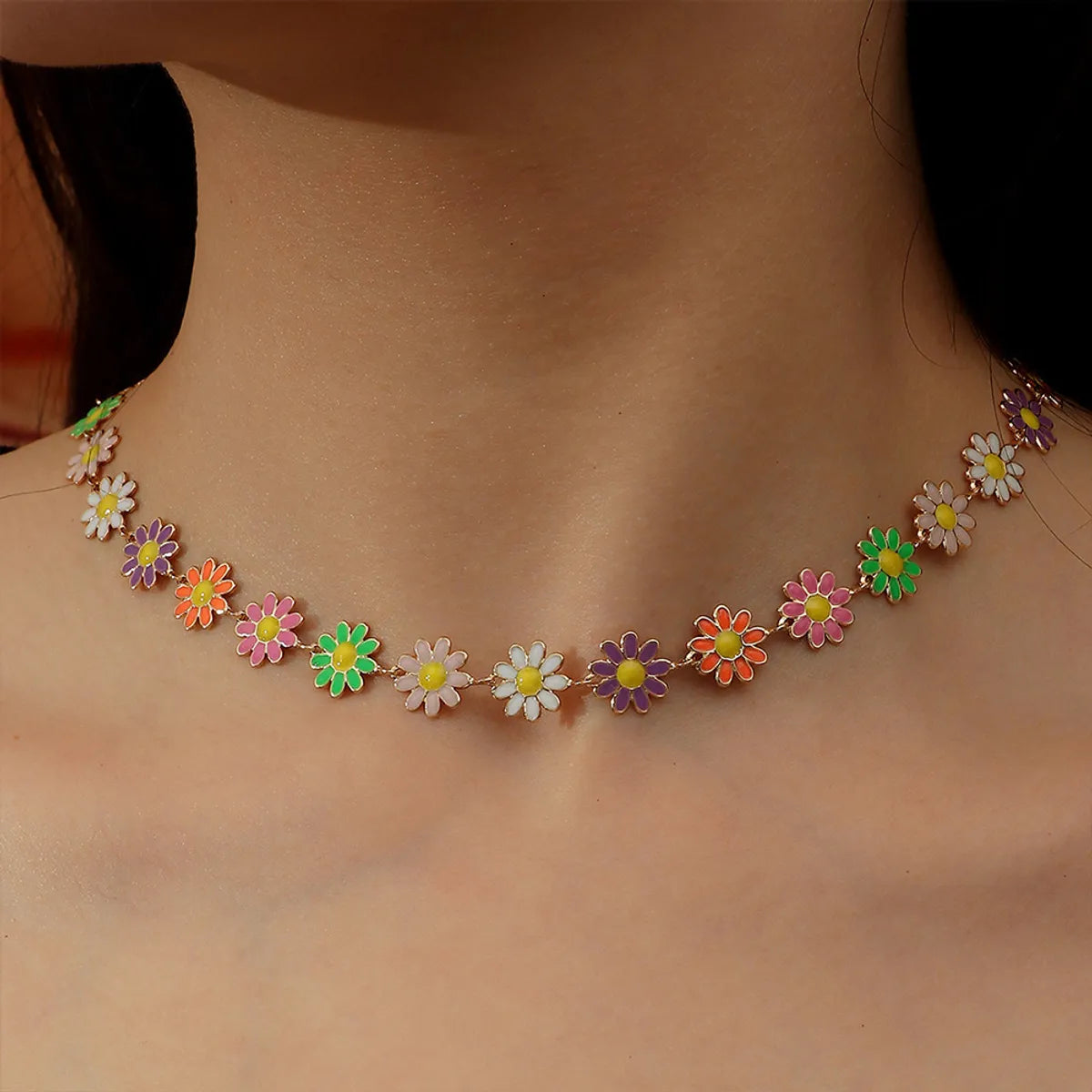 Necklaces Make Reviews-Bohemian Flower Copper Enamel Necklace