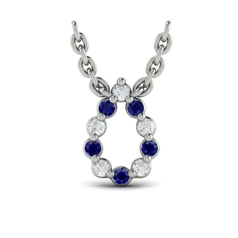 Necklaces Hue Guide-Diamond and Blue Sapphire  Open Teardrop Pendant Link Necklace