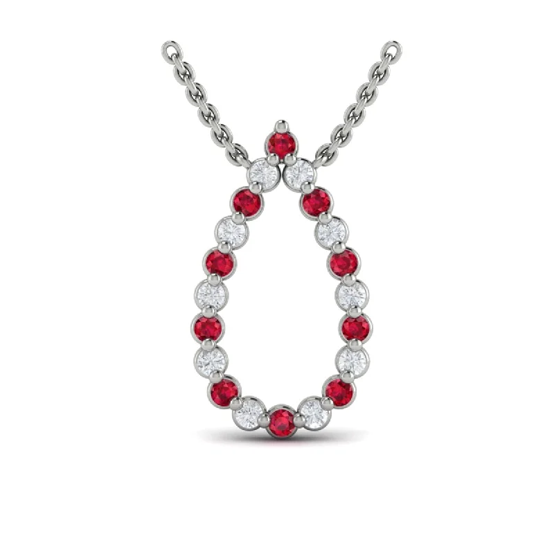 Necklaces With Rich Shades-Diamond and Ruby  Open Teardrop Pendant Necklace