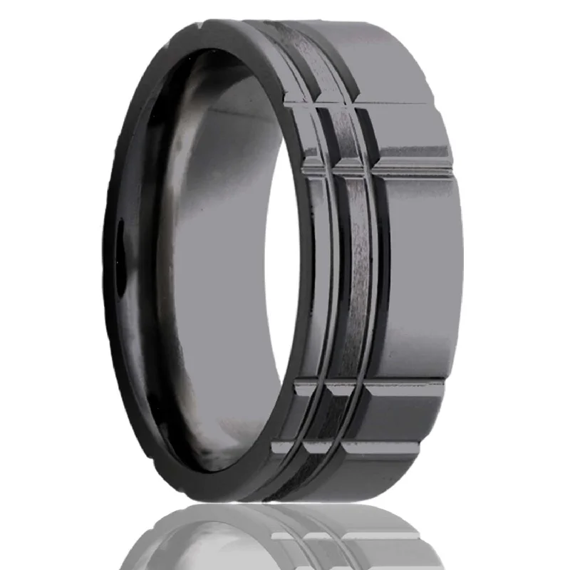 Best Quirky Rings-Flat Zirconium Ring with a Milled Pattern