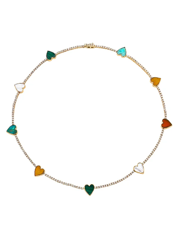 Micro Necklaces For Calm-Heart Tennis Necklace - White Diamond and Inlay / 14k Yellow Gold