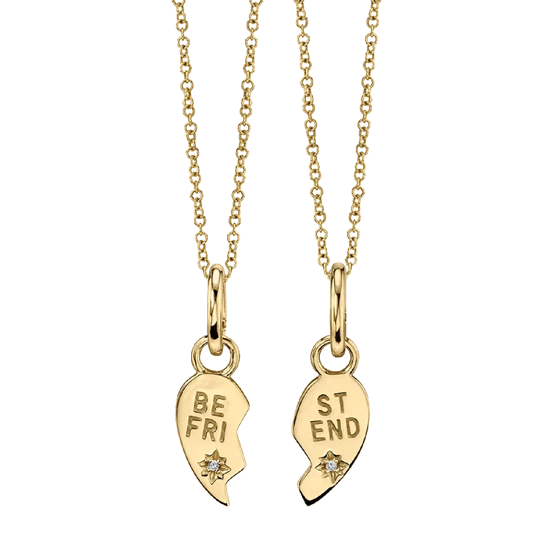 Necklaces For Dark Nights-Best Friends Heart Pendant Set - White Diamond / 14k Yellow Gold