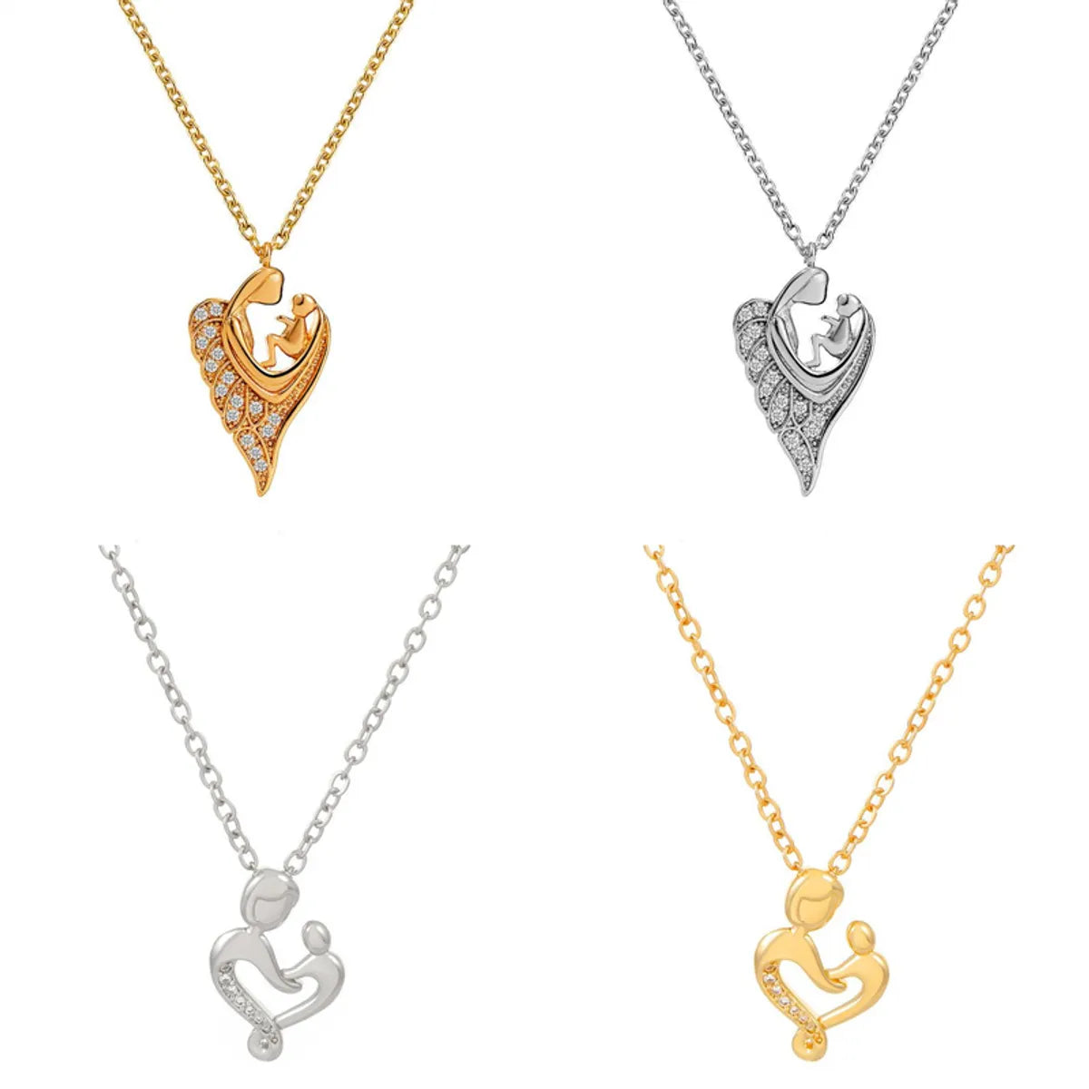 Necklaces For Soft Skin-Copper 18K Gold Plated Elegant Simple Style Heart Shape Hollow Out Inlay Rhinestones Pendant Necklace