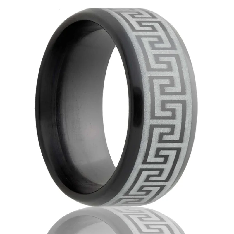 Rings For Full Flair-Angular Engraved Black Zirconium Ring